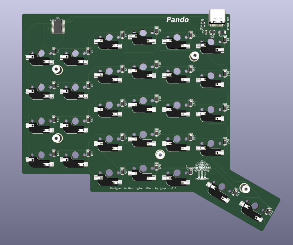 KiCad 3D view of the right PCB